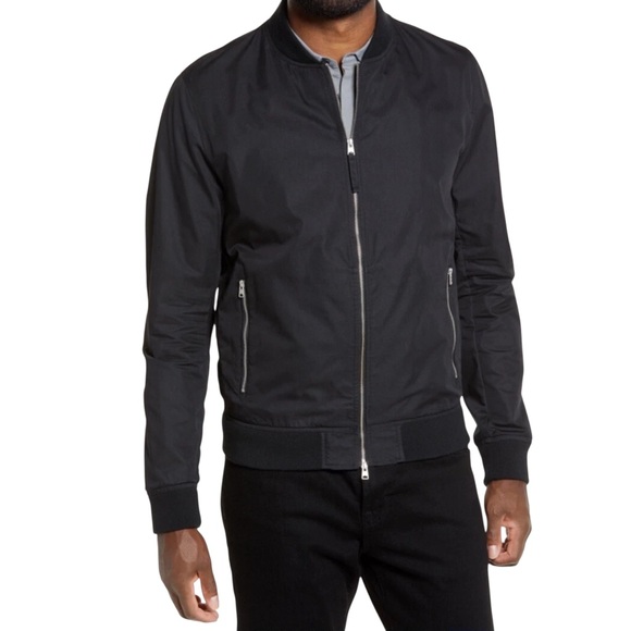 All Saints Mens Bomber Jacket Sz L Lightweight Cotton Moto Black Outdoor - Picture 1 of 13
